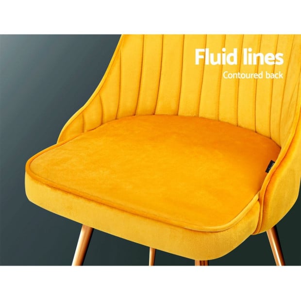 Set of 2 Dining Chairs Retro Kitchen Modern Metal Legs Velvet Yellow Image 6