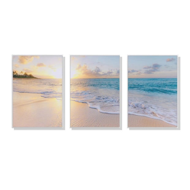 50cmx70cm Ocean And Beach 3 Sets White Frame Canvas Wall Art