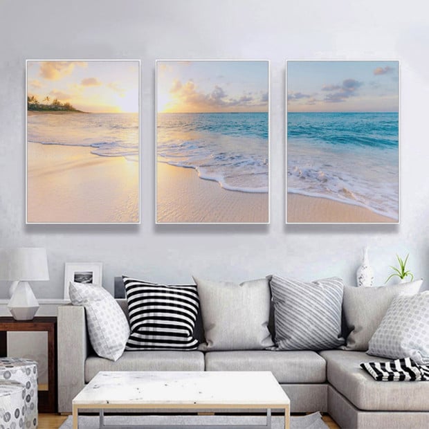 50cmx70cm Ocean And Beach 3 Sets White Frame Canvas Wall Art Image 2