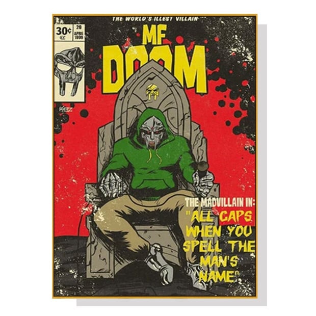 70cmx100cm Mf Doom Music Gold Frame Canvas Wall Art