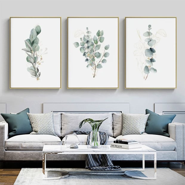 60cmx90cm Eucalyptus Plant 3 Sets Gold Frame Canvas Wall Art Image 2