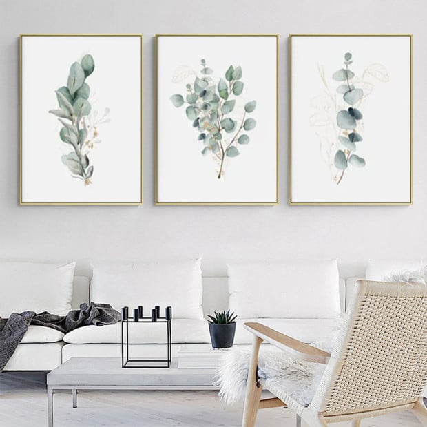 60cmx90cm Eucalyptus Plant 3 Sets Gold Frame Canvas Wall Art Image 3