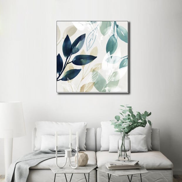 50cmx50cm Watercolour Style Leaves 2 Sets White Frame Canvas Wall Art Image 3