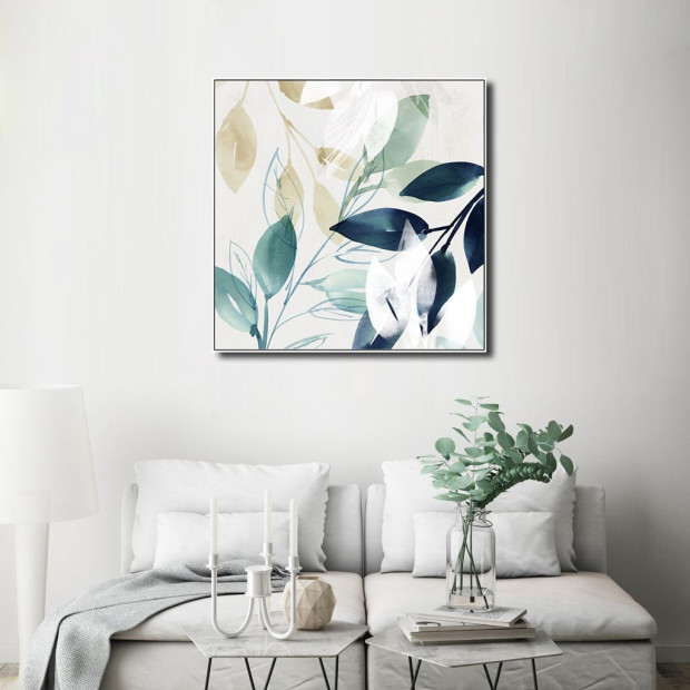 50cmx50cm Watercolour Style Leaves 2 Sets White Frame Canvas Wall Art Image 4