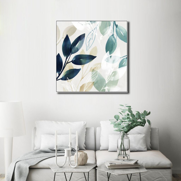 60cmx60cm Watercolour Style Leaves 2 Sets White Frame Canvas Wall Art Image 3
