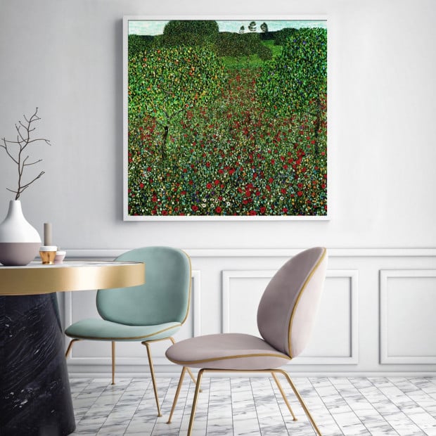 70cmx70cm Field Of Poppies By Gustav Klimt White Frame Canvas Wall Art Image 3