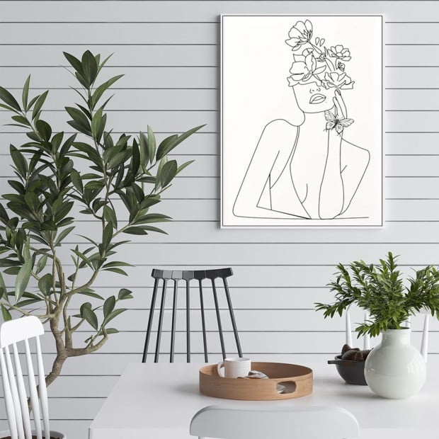 50cmx70cm Line Art Girl White Frame Canvas Wall Art Image 2