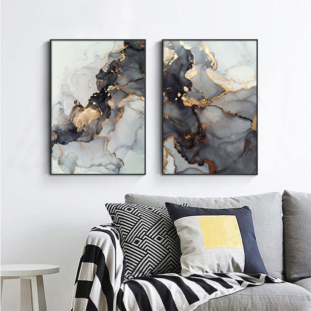 60cmx90cm Black Splash 2 Sets Black Frame Canvas Wall Art Image 2
