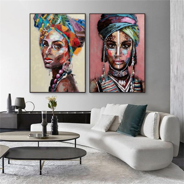 60cmx90cm African Women 2 Sets Black Frame Canvas Wall Art Image 2