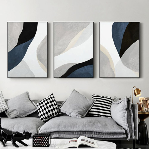 50cmx70cm Abstract Navy Blue 3 Sets Black Frame Canvas Wall Art Image 3