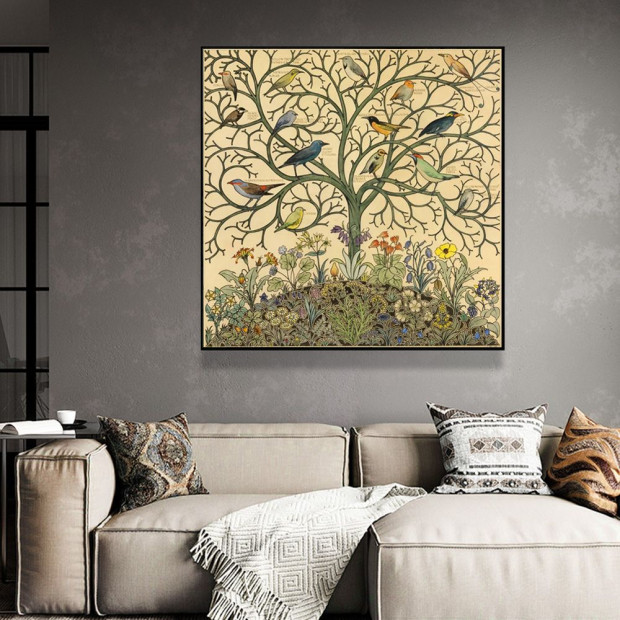 70cmx70cm Tree Of Life Black Frame Canvas Wall Art Image 3