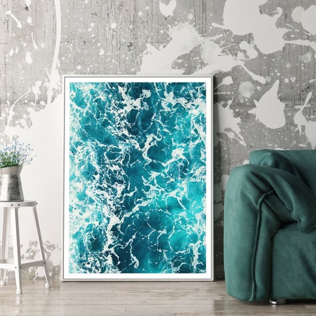 50cmx70cm Blue Ocean White Frame Canvas Wall Art Image 2