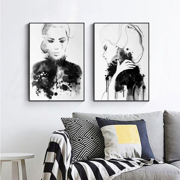 70cmx100cm Watercolor Sketch 2 Sets Black Frame Canvas Wall Art Image 2