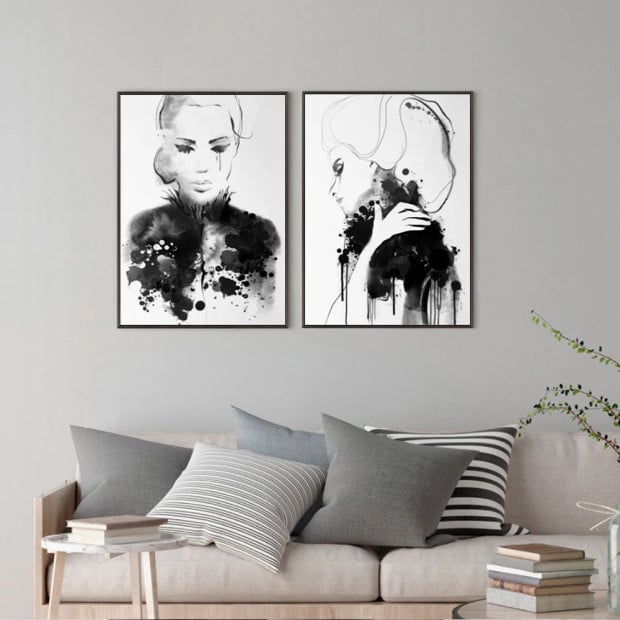 70cmx100cm Watercolor Sketch 2 Sets Black Frame Canvas Wall Art Image 3