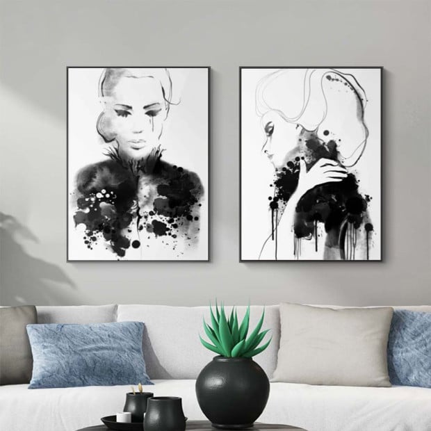 70cmx100cm Watercolor Sketch 2 Sets Black Frame Canvas Wall Art Image 4