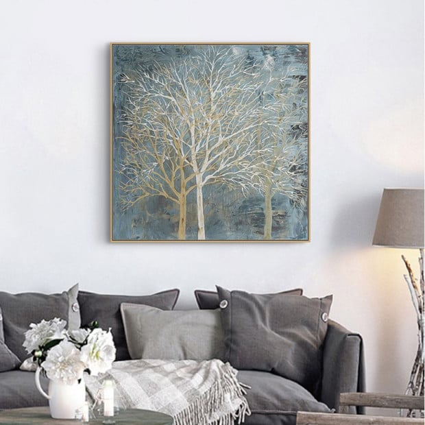 70cmx70cm Forest In The Twilight Trees Gold Frame Canvas Wall Art Image 2