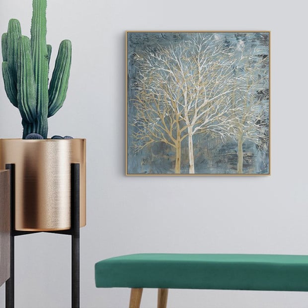 70cmx70cm Forest In The Twilight Trees Gold Frame Canvas Wall Art Image 4