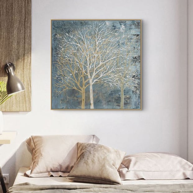 80cmx80cm Forest In The Twilight Trees Gold Frame Canvas Wall Art Image 3