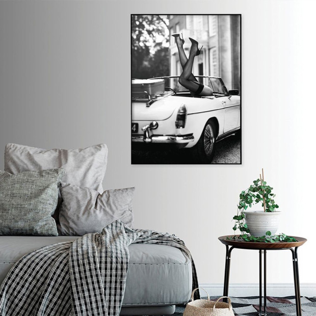80cmx120cm High Heels In Classic Car Black Frame Canvas Wall Art Image 3