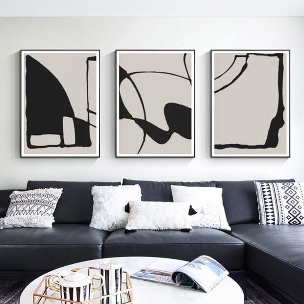 40cmx60cm Black Beige 3 Sets Black Frame Canvas Wall Art Image 2