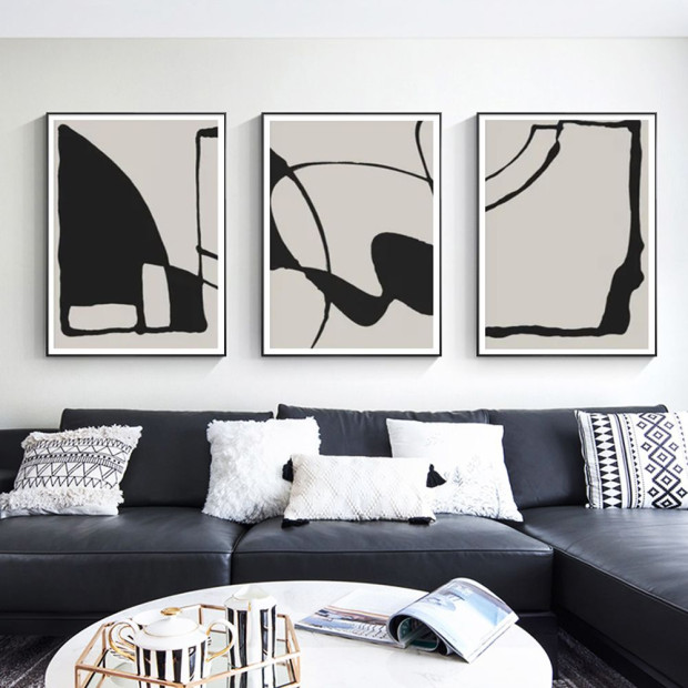 60cmx90cm Black Beige 3 Sets Black Frame Canvas Wall Art Image 2