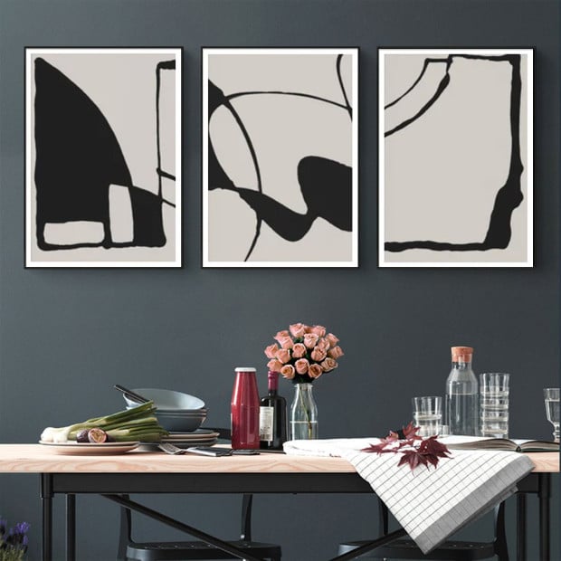 60cmx90cm Black Beige 3 Sets Black Frame Canvas Wall Art Image 3