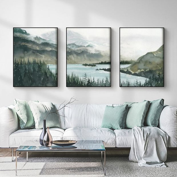 50cmx70cm Landscape 3 Sets Black Frame Canvas Wall Art Image 2