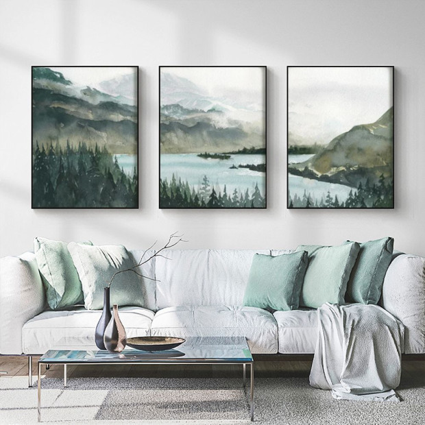 60cmx90cm Landscape 3 Sets Black Frame Canvas Wall Art Image 2