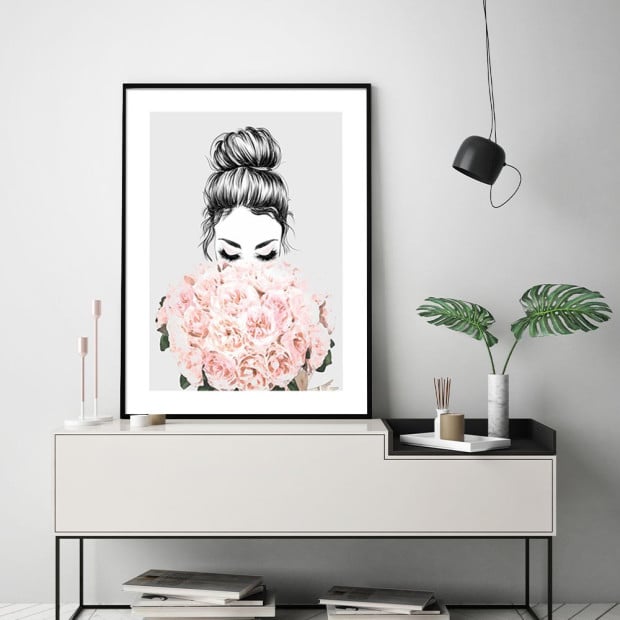 80cmx120cm Roses Girl Black Frame Canvas Wall Art Image 2