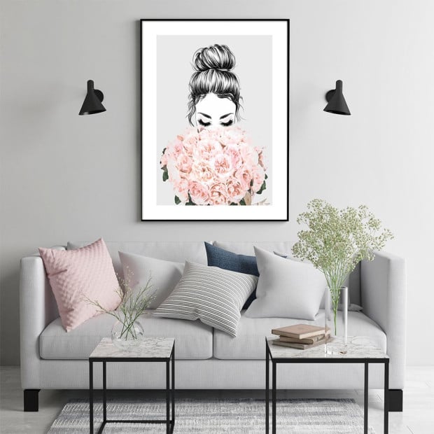 80cmx120cm Roses Girl Black Frame Canvas Wall Art Image 3