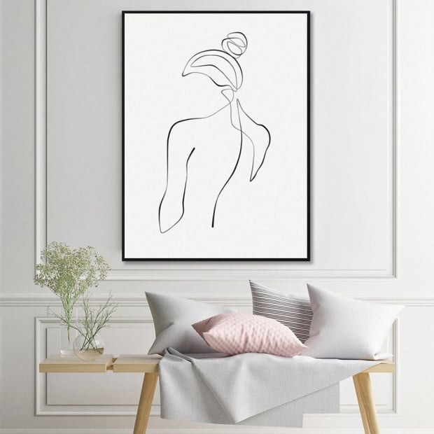 70cmx100cm Woman Back Line Art Black Frame Canvas Wall Art Image 2