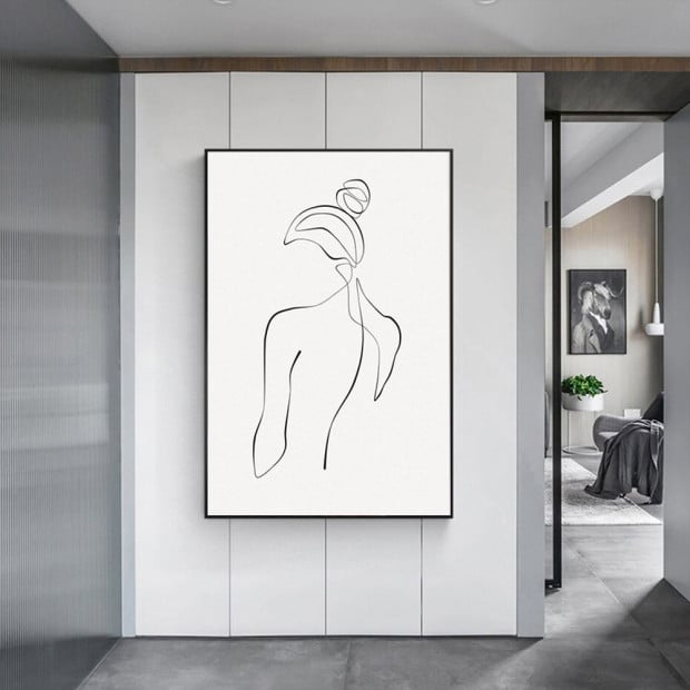 80cmx120cm Woman Back Line Art Black Frame Canvas Wall Art Image 3