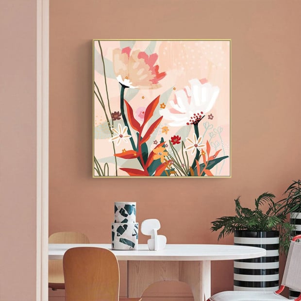 60cmx60cm Native Floral Gold Frame Canvas Wall Art Image 2