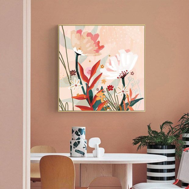 70cmx70cm Native Floral Gold Frame Canvas Wall Art Image 2