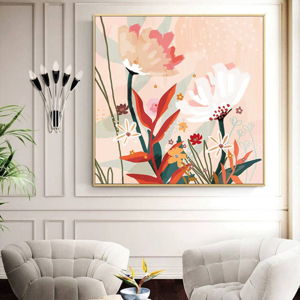 70cmx70cm Native Floral Gold Frame Canvas Wall Art Image 3