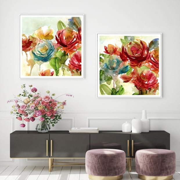 60cmx60cm Rosewater Garden Carol Robinson 2 Set Frame Canvas Wall Art Image 2