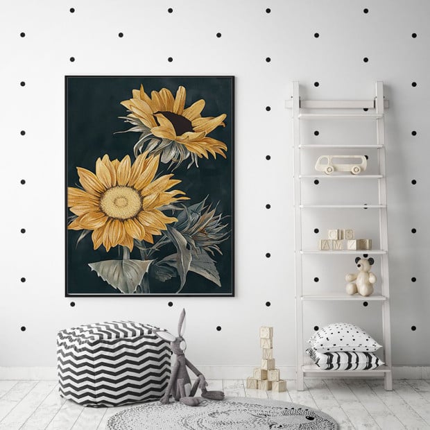 60cmx90cm Sunflowers Black Frame Canvas Wall Art Image 4