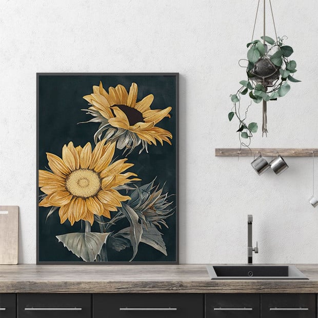 80cmx120cm Sunflowers Black Frame Canvas Wall Art Image 2