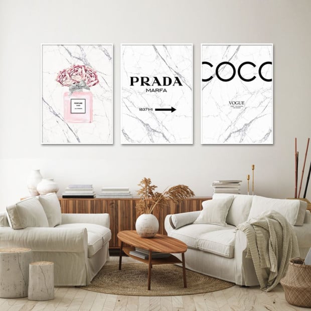 50cmx70cm Fashion Perfume 3 Sets White Frame Canvas Wall Art Image 2