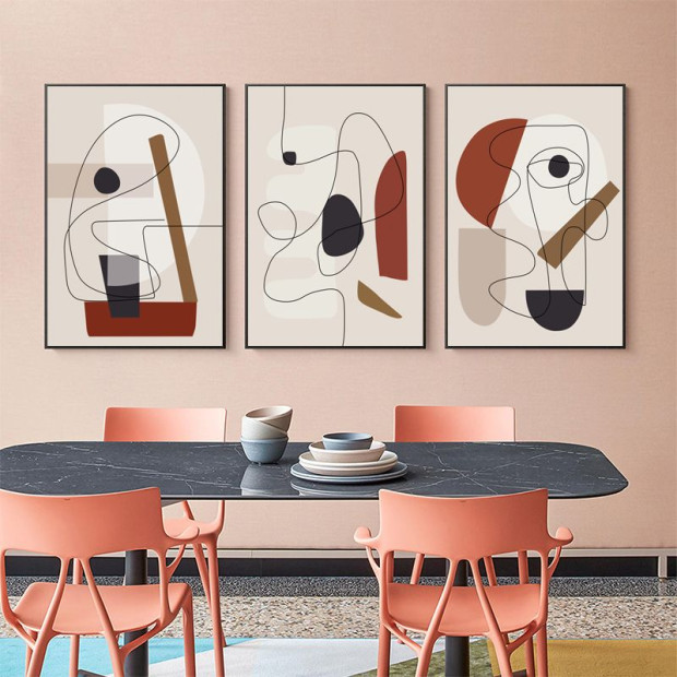 40cmx60cm Abstract Line Art 3 Sets Black Frame Canvas Wall Art Image 2