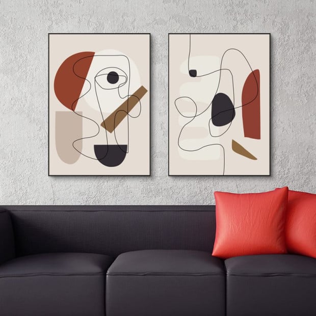 40cmx60cm Abstract Line Art 3 Sets Black Frame Canvas Wall Art Image 3
