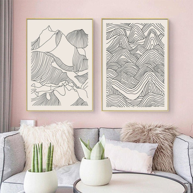 50cmx70cm Line Art Mountain 2 Sets Gold Frame Canvas Wall Art Image 2