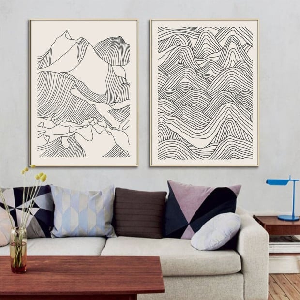 70cmx100cm Line Art Mountain 2 Sets Gold Frame Canvas Wall Art Image 3