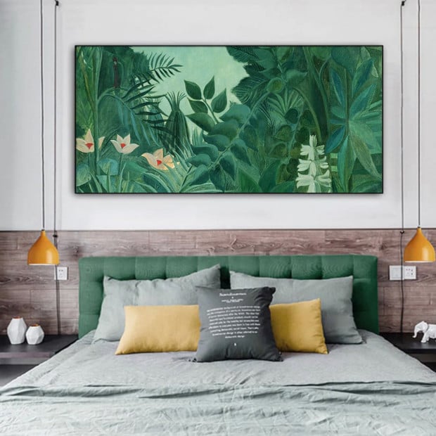 40cmx80cm Equatorial Jungle Green Forest Black Frame Canvas Wall Art Image 2