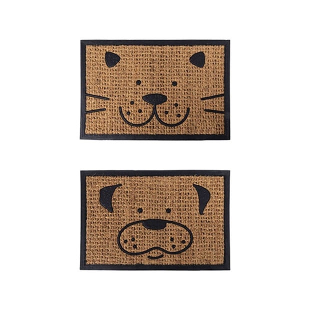 2x Front Door Entryway Doormat Natural Coconut Coir Mat Pet Faces