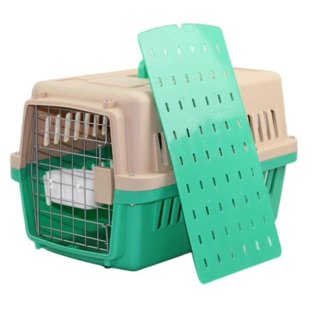Medium Dog Cat Crate Pet Carrier Airline Cage With Bowl & Tray-green
