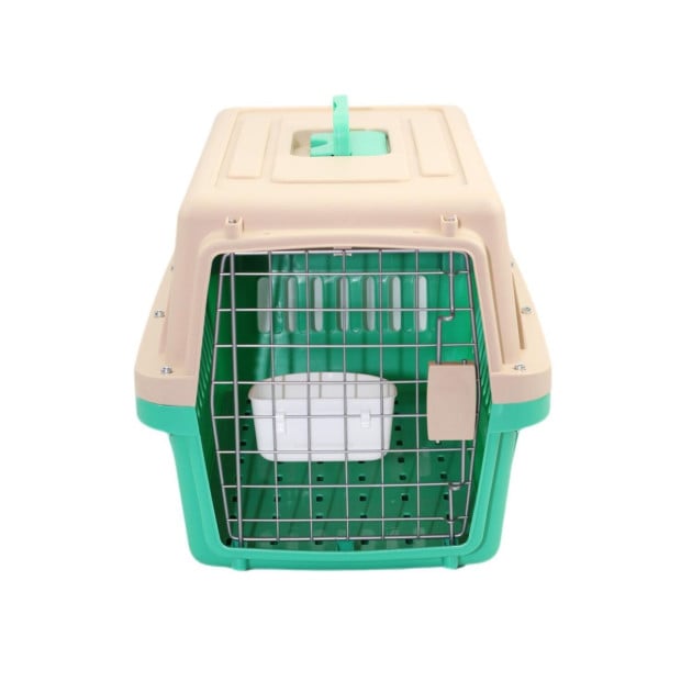 Medium Dog Cat Crate Pet Carrier Airline Cage With Bowl & Tray-green Image 2