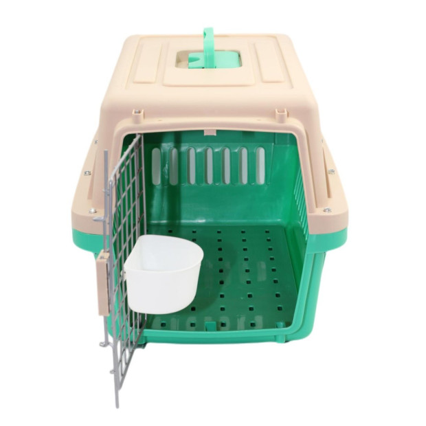 Medium Dog Cat Crate Pet Carrier Airline Cage With Bowl & Tray-green Image 3