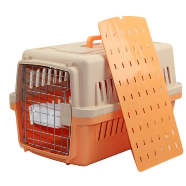 Medium Dog Cat Crate Pet Carrier Airline Cage With Bowl & Tray Orange