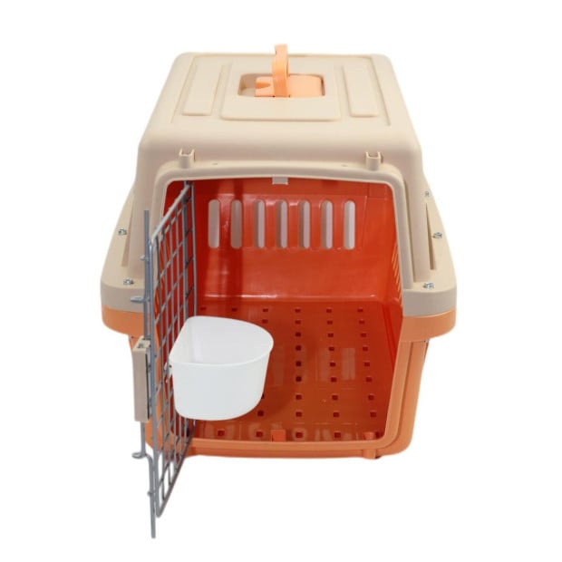 Medium Dog Cat Crate Pet Carrier Airline Cage With Bowl & Tray Orange Image 2